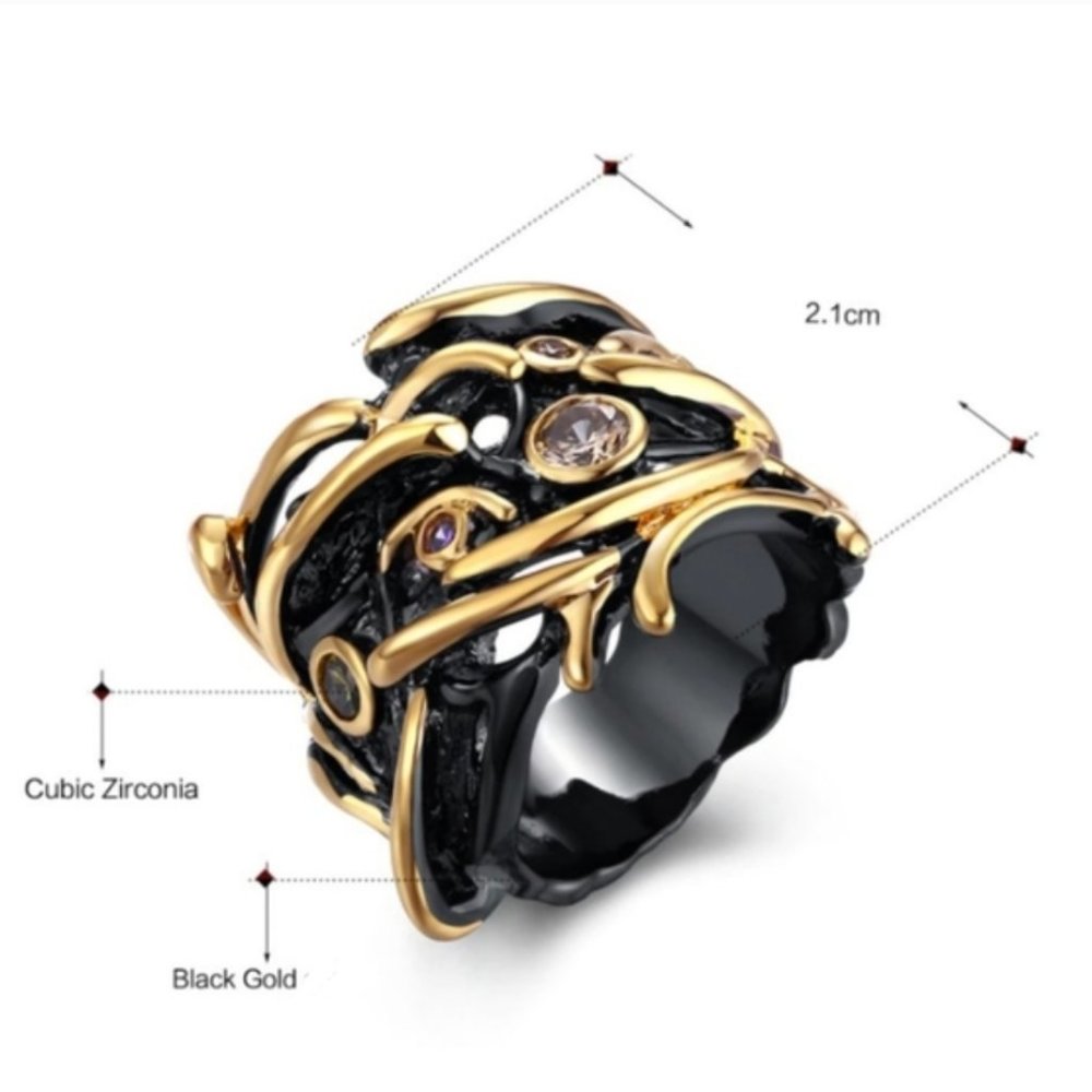 NEW Italian Jewelry Black Gold Ring - Picture 4 of 11